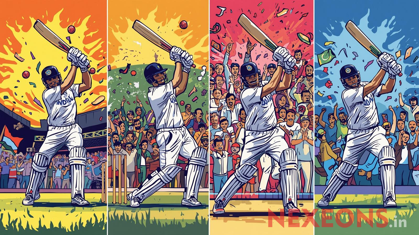 Sachin Tendulkar executing a powerful upper cut shot, cheering crowd in background, India cricket match.