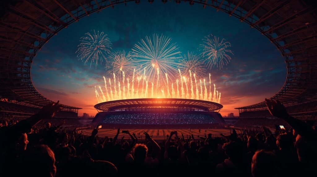 Ahmedabad city view with Narendra Modi Stadium – Commonwealth Games 2030 Bid Ahmedabad