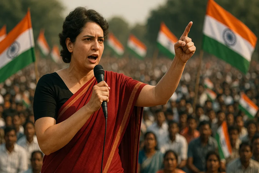 Priyanka Gandhi speaking at Bihar rally attacking NDA government.