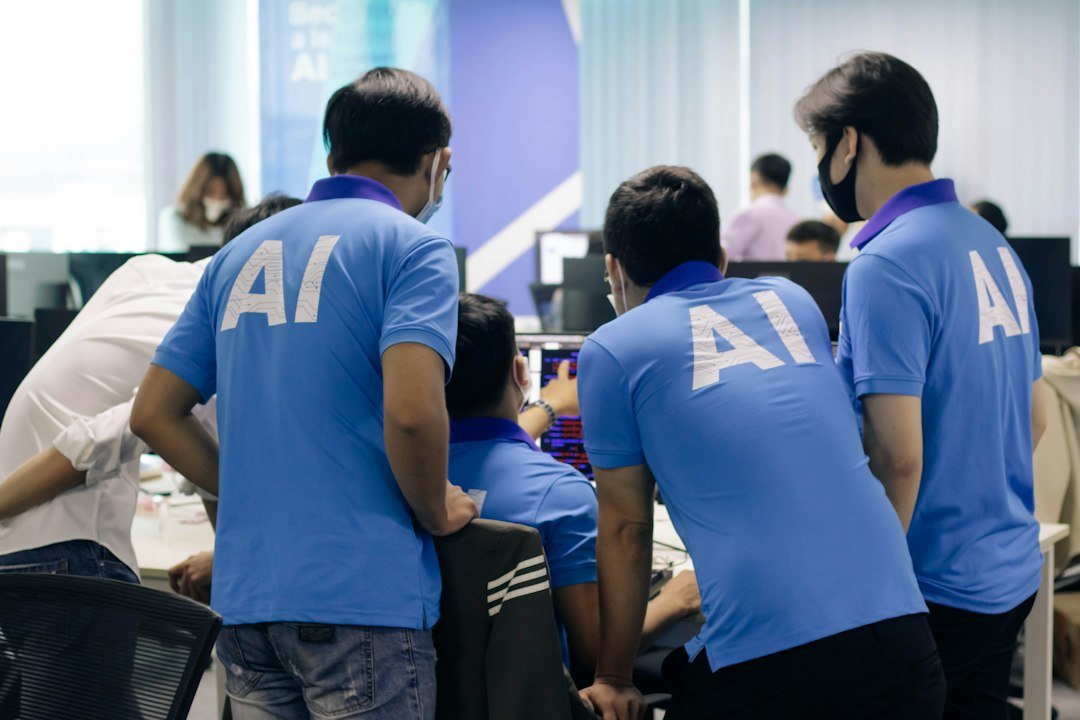 AI और Future of Work को दर्शाती workplace team image