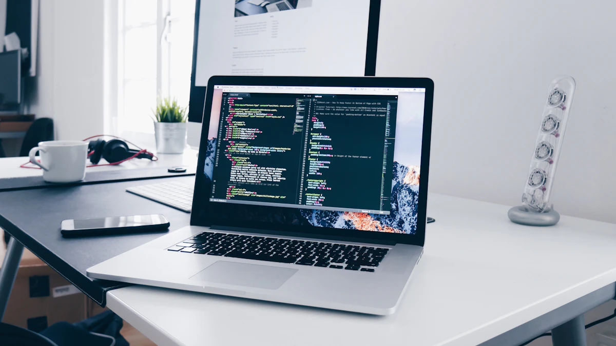 Laptop with programming workspace representing browser agents and workflow automation